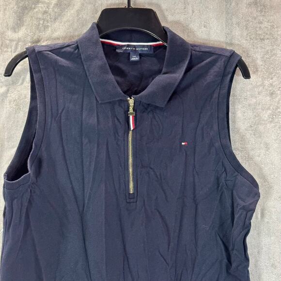 TOMMY HILFIGER Women's Navy Half-Zip Sleeveless Polo Shirt SZ L - Picture 3 of 9